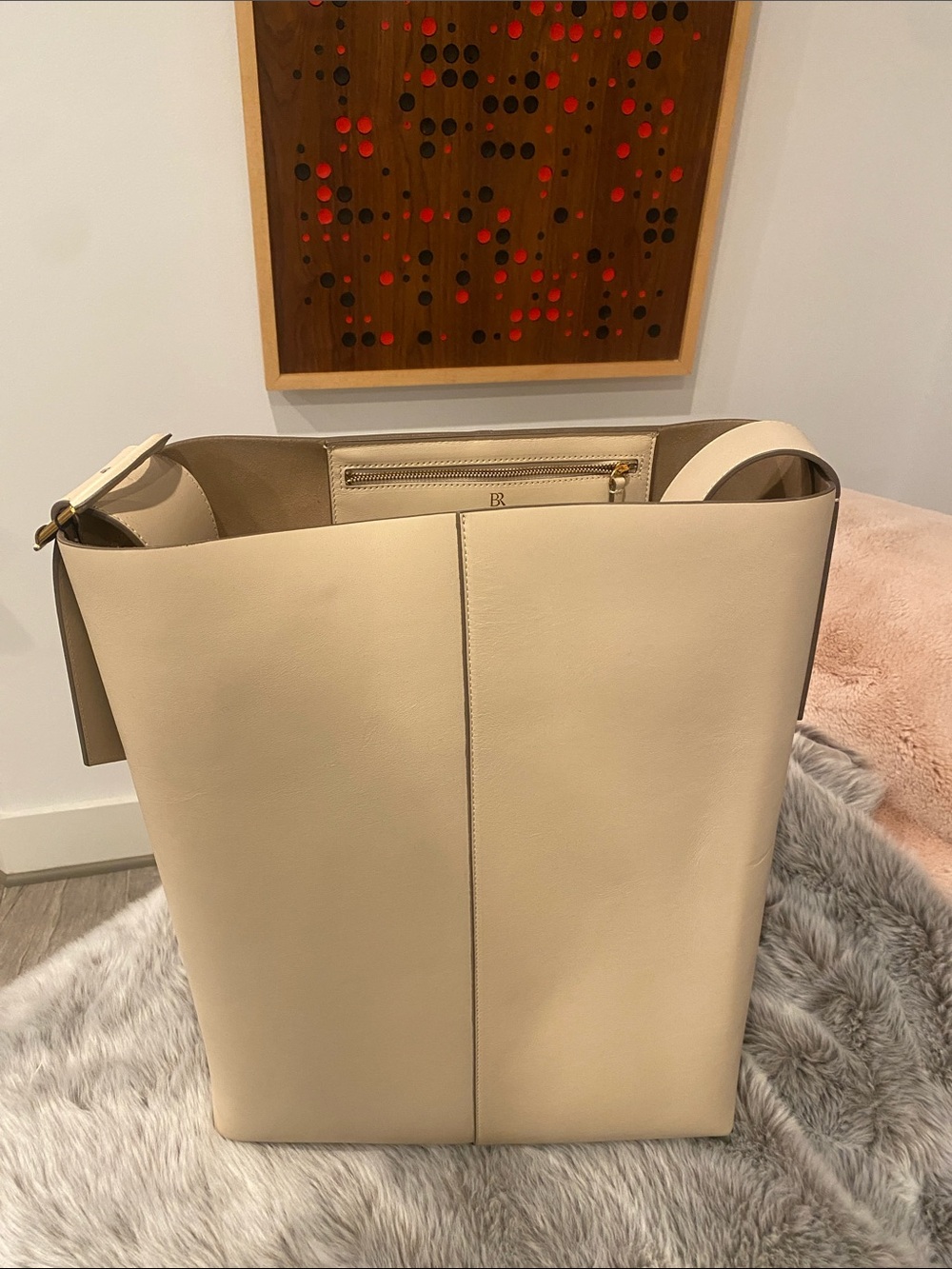 Banana Republic Oversized Cream Leather Structured Tote Bag
